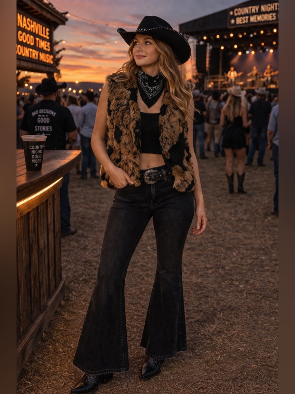 Vintage‎ Rabbit Fur Vest Western Cowgirl Festival Nashville Rodeo Black Outfit